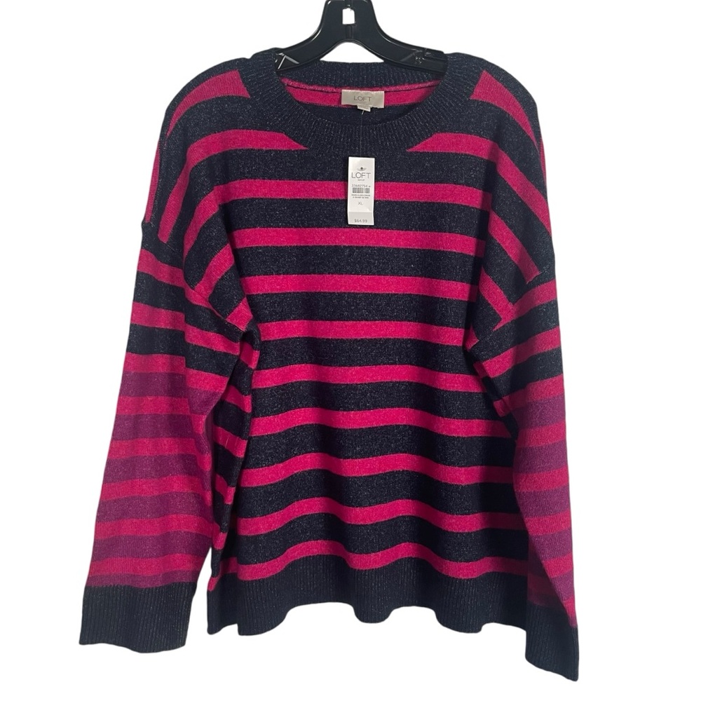 LOFT outlet scoop neck striped sweater pink and gray knit casual woman's size XL